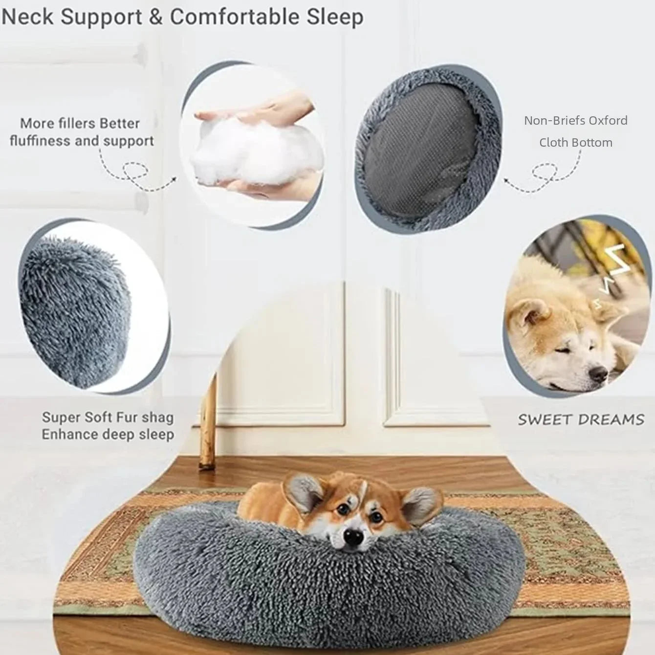 40-90cm 6 Sizes Round Pet Bed for Large Dog