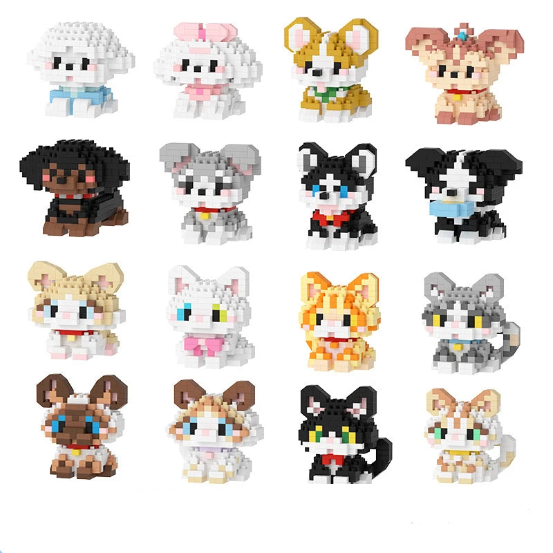 18 Styles Little Dog Cat Small Building Block Model Ornaments